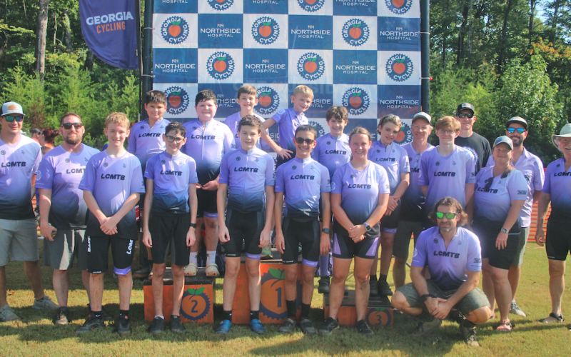 The Lumpkin mountain bike team celebrates getting their season underway at the Cleveland Climb.