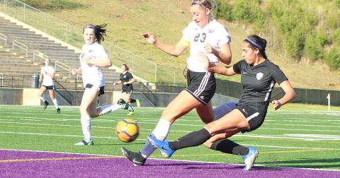 Striker Hope Kenney gets deep into North Forsyth territory on her way to her second goal in the Lady Indians’ 3-1 victory over the Lady Raiders last week. Kenney broke the program’s  single-season scoring record with 33 goals and eight assists in the 2019 regular season.