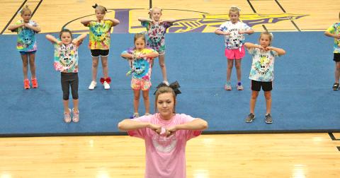 LCHS sophomore Alyssa Caldwell leads campers in a dance routine during a Friday night performance that showcased everything participants of Annah's Cheer Camp learned during the four-day camp.