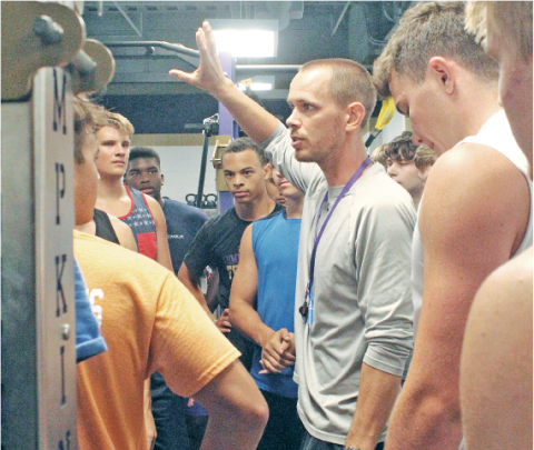 Caleb Sorrell calls a huddle with the team.