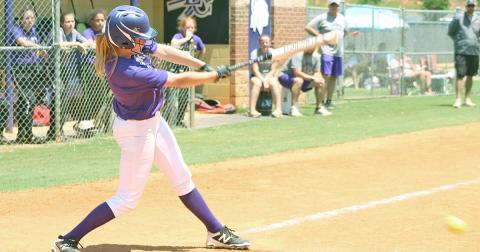 Lady Indians player Haley Voyles knocks in a Lumpkin run with a RBI single. The team will begin its 2019 season versus White County this Friday, August 2.
