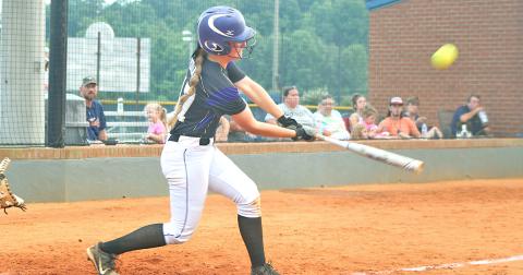 AK Wilson connects for a RBI double in Lumpkin’s season opener. Wilson went 3-for-4 at the plate with a RBI in the 14-8 loss.