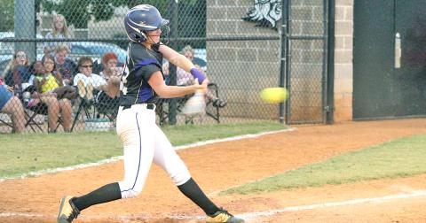 Evee Dornhecker connects for a two-run home run in Lumpkin’s loss to the East Hall Lady Vikings.