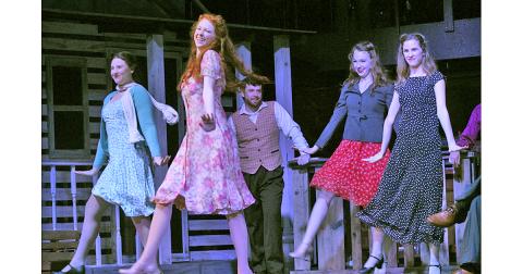 The musical ensemble for the Holly’s production of Bright Star sets the tone of Appalachia in the south for the show, which is set in 1940s North Carolina, with several upbeat dance numbers, like this square dance scene, showcasing the period.