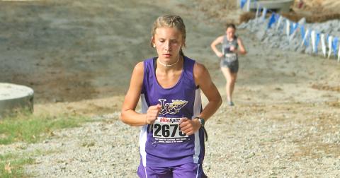 Abbie Hilchie navigates the final uphill portion of the course at the RMA Fall Runaway meet at Riverside Military Academy.
