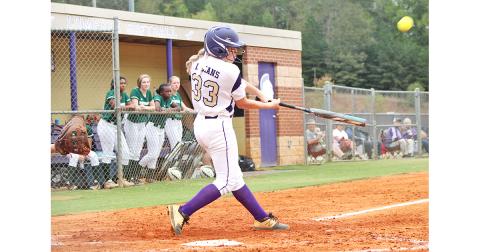 Lauren English connects for one of her two 2-run doubles versus the Lady Wildcats in game one of a best-of-three series against Westminster.