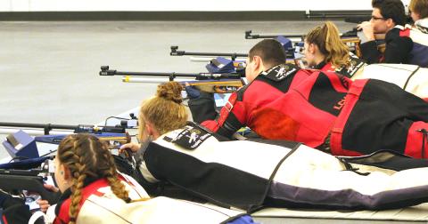 The LCHS rifle team takes aim during a match at the Hunting Grounds rifle range. The Indians defeated Roswell High School last week to improve to 2-1 on the season.