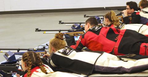The LCHS rifle team takes aim during a match at the Hunting Grounds rifle range. The Indians defeated Roswell High School last week to improve to 2-1 on the season.