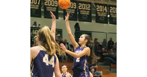 Point guard Isabel Davenport puts up a short jumper for two of her 26 points versus North Hall last week. The junior, who has been integral to the Lady Indians’ offense this season, is 80 points away from reaching the 1,000-point club.