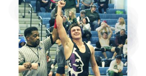 Lumpkin’s Ethan Kline is all smiles after winning the Area Traditional Championship title and advancing to Sectionals. Lumpkin will send seven wrestlers to the upcoming Sectionals.