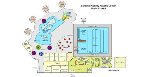The Lumpkin County Board of Commissioners approved the concept plan for a new county pool at last week’s board meeting. This drawing shows Phase I and II, but for now only Phase I has been approved.