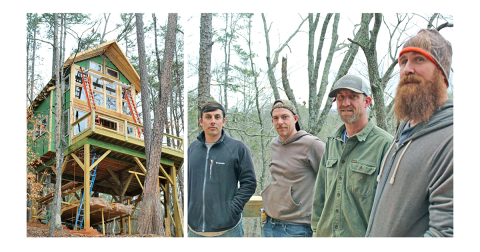 Pictured (from left) David Peacock, Keebo Sanders, Jimmie Zwally and Nathan Scranton make up Stay Dahlonega's treehouse squad. After overcoming their addictions and finding Christ at Waypoint Ministry, the team's success is now inspiring others who are currently enrolled at Waypoint. (photos by Jake Cantrell)