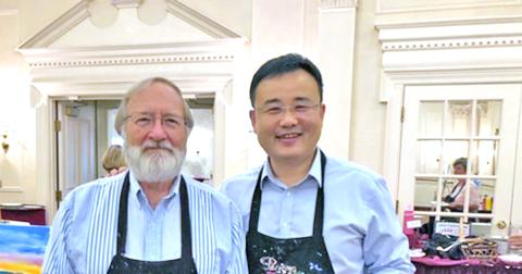 Tom Cai (right), China sent his business associate and friend Don Clark two care packages of N95 mask, goggles and disposable gloves recently.