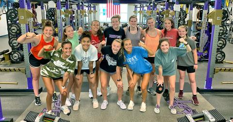 Members of the LCHS girls basketball and LCHS volleyball team take time out of their group conditioning workout to pose for a photo. Due to the many players that are on both the basketball and volleyball team, the two teams have joined together during the first two weeks of resumption of sports activities under the GHSA’s COVID-19 guidelines.