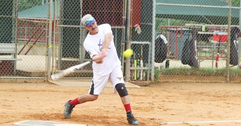 LC Miners player “Hammering” Harvey Schmedlapp smashes a pitch to the gap for a triple during a Clayton League doubleheader versus the Dahlonega Gold. Schmedlapp finished the day 7-for-7 at the plate with seven runs scored and seven runs batted in with three doubles and two triples.