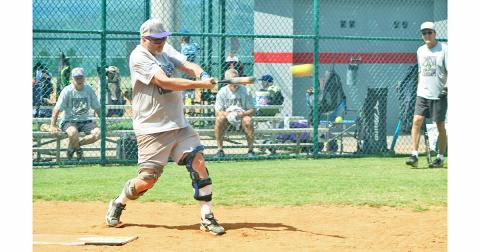 Don "Powerhouse" Paul blasts a pitch down the third base line for a RBI double in game two of the Miners' doubleheader versus Upstate. Paul went 3-for-3 with two doubles, a triple and three RBIs in Lumpkin's game two matchup with Upstate.