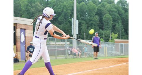 Grace Jones delivers a bases-clearing double in Lumpkin’s 15-0 run-rule victory over the West Hall Lady Spartans last week.