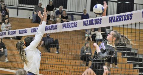 The heart and soul of this year’s volleyball team, MaKenzie Caldwell goes up for a spike during Wednesday’s match against White County. Caldwell’s play consistently brings energy to her squad.
