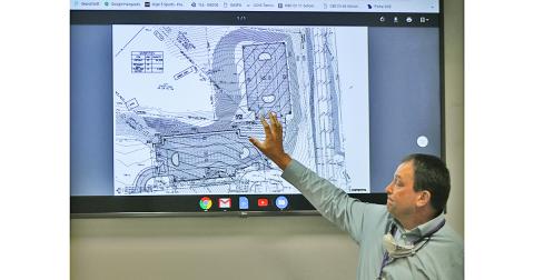 LCSS Chief Operations Officer Greg Trammell presents the latest plan for additional parking at Long Branch Elementary School during the September Board of Education work session on Monday, Sept. 14. The project, which has been in the works since early 2018, could be finalized at the next Board of Education meeting on Monday, Oct. 12.