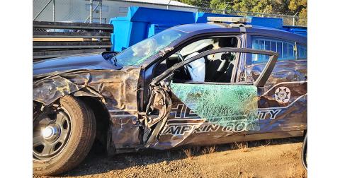 A Lumpkin County Sheriff’s Office patrol car was taken down by a pothole during the pursuit of a suspect last week. Fortunately the deputy behind the wheel was unharmed.