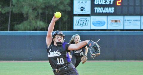 Emmie Graham delivers a pitch versus North Hall. The Lady Indians’ ace was dominant once again.