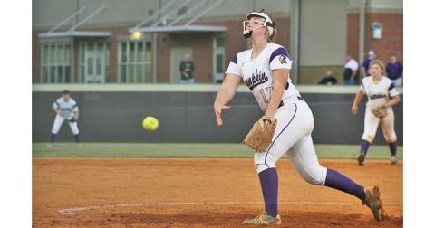 Natalie Shubert comes on in relief to pitch during Game 2 of Lumpkin’s first round state playoff matchup with Rockmart.