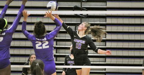 Lumpkin’s Victoria Crotzer makes a big hit versus a Cherokee Bluff opponent last week.