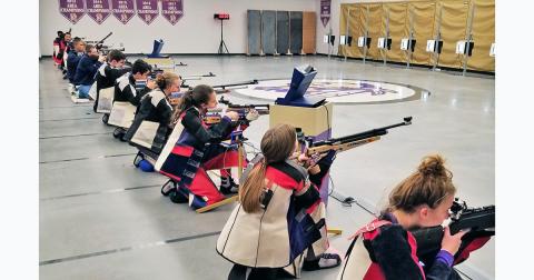 Members of the Lumpkin rifle team take to the Hunting Grounds rifle range at LCHS during the team’s season opening victory over the Gainesville Red Elephants last week.