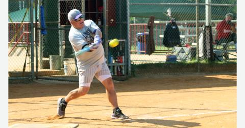 Lumpkin County Miners player/coach Jeff “Da Man” Daley connects for a hit. Despite falling just short of a league championship title, Daley is excited about the future of the team.