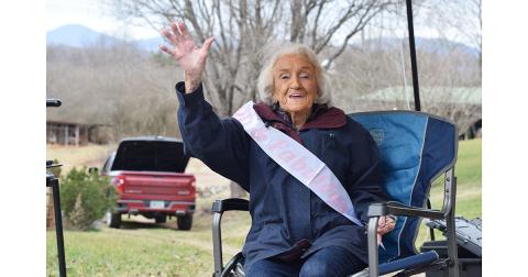 Helen Kitchens was more than ready to greet visitors to her surprise 90th birthday parade which included plenty of friends, family and a few first responders.