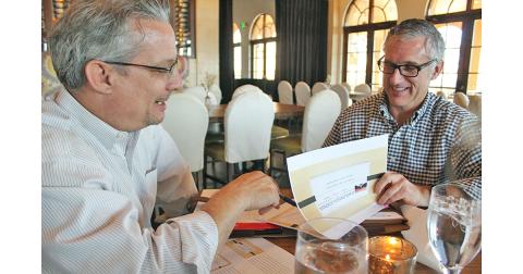 Chamber Board of Directors Chairman Matthew Garner (left) shares details of this year's plan with Executive Director Robb Nichols.