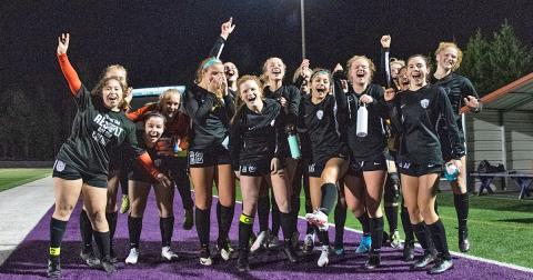 The LCHS varsity girls soccer team celebrates its 10-0 win over Chestatee High School on Tuesday, Feb. 9. The team finished off their opponents via mercy rule thanks in large part to a Nicole Limehouse hat trick.