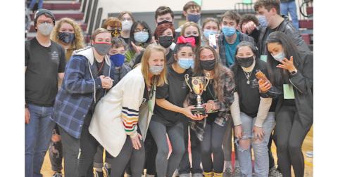 The LCHS One-Act Team, led by Drama Teacher Colleen Quigley Martin, celebrate their State Championship win at the GHSA One-Act Play AAA State Championships in Perry on Saturday, Feb. 20.