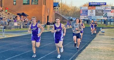 Pictured (from left) Ben Sherrill, Reece Butler and Will Edwards claim first, second and third place in the 1600 Meter Run for the LCHS Track team during its meet at West Hall earlier in the season.