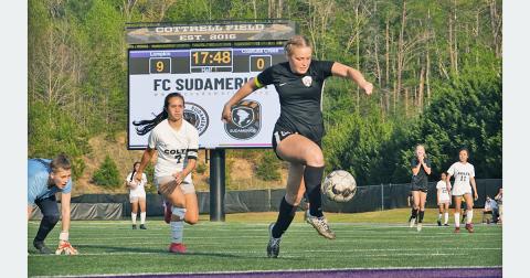Already past the backline and goal keeper, Cassidy Fuller settles the ball before sending it through the net for the mercy-rule clinching 10th goal of the day as the Indians dismantled Coahulla Creek in their first round playoff game.