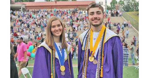 LCHS Valedictorian Amelia Langston and Salutatorian Ethan Fox prepare for the graduation ceremony.
