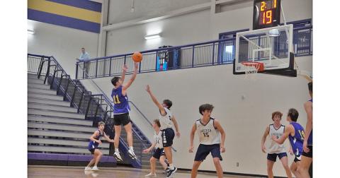 Rising Lumpkin senior Jones Harris takes a shot during the Indians’ recent Shot Clock League game versus Lakeview. Both LCHS basketball teams have competed in several games with the newly implemented shot clock rules in order to be ready for this season.