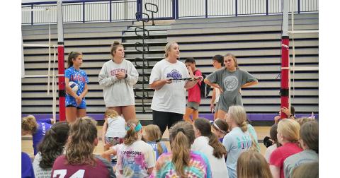 LCHS Volleyball Head Coach Haley Dibble talks with the camp participants during a break between sessions. The camp served around 54 kids between first and eighth grade, teaching the skills and techniques needed to play an organized game of volleyball.