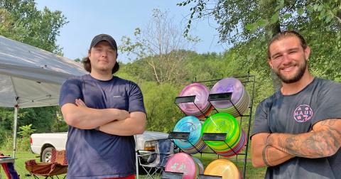 Tournament co-directors Jarrad Self (left) and Cole White, both of Dahlonega, were happy to host last week's Disc Golf tournament at Yahoola Creek Park.