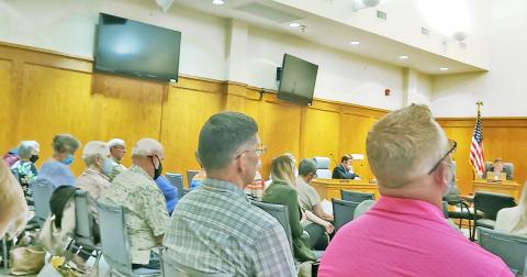 Residents pack into the Gary McCullough meeting room to hear whether Ordinance 2021-12 will be approved. The issue most on residents minds was the possibility of short term rentals being allowed in the new development, called The Ridge.