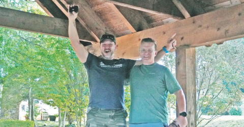 Andy Lowe, left, and Brad Eldredge were the fast moving treasure hunters who were able to locate the hidden golden nugget near Old Lucky stamp mill last Wednesday.