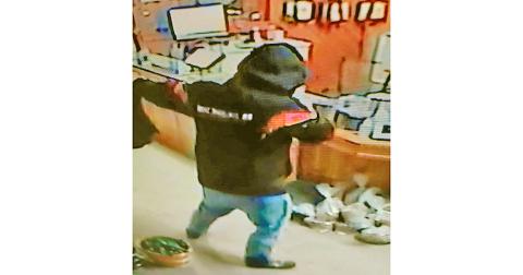 A surveillance camera recorded video of a masked man in an armed robbery at Crisson Gold Mine earlier this month.