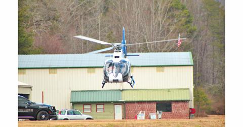 The victim of a shooting on Wesley Lee Road was air-lifted from Guy Wimpy Airport to Northeast Georgia Medical Center last Tuesday. The Dahlonega man was in critical condition as of press-time, according to officials.
