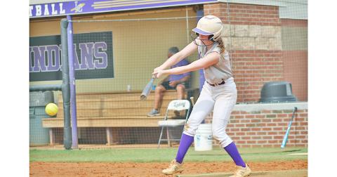 Lumpkin softball’s Sydney Moore works on her two-strike approach at the plate during a recent June practice.