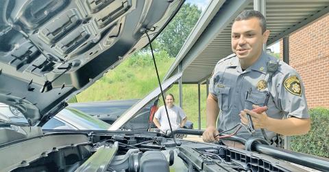 Officer Ceszar Ramos was ready with the jumper cables on Monday morning when Madison Pruitt's car unexpectedly died out in the Lumpkin County Sheriff's Office parking lot. That's all part of the job for LCSO deputies.