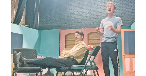 William Mahnken, left, and Spencer Dow rehearse a spirited scene from the play "She Loves Me."