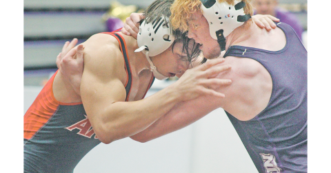 Lumpkin wrestler Jacob Pricer ties up an opponent in the Holiday Nutcracker Tournament last week.