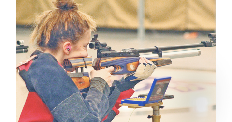 Lumpkin rifle team member Laura Hoch takes aim at the targets in the victory over Parkview.