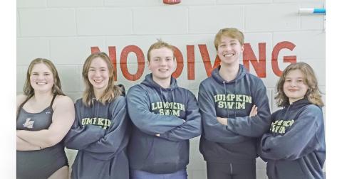 Lumpkin swimming team seniors pictured (from left) are Riley Trusty, Alana Schroeder, Luke Schofield, Cole Fox and Madeline Kearney. (Photo courtesy of Luke Maloney)