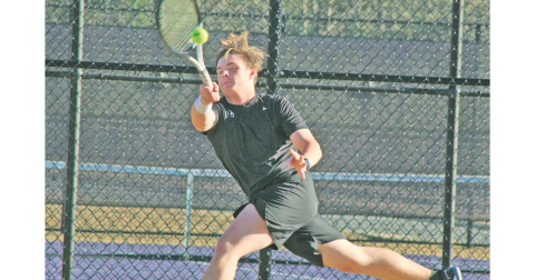 Lumpkin County junior Braden Garrett returns a shot against his Forsyth Central opponent last week.